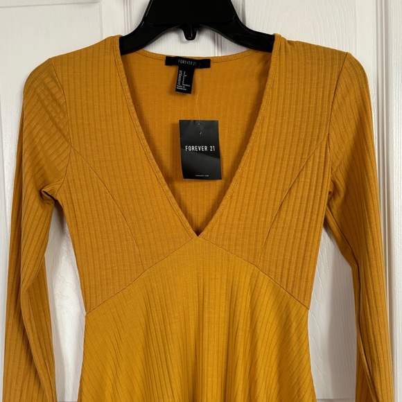 Forever21 Long Sleeve Knit Mustard Yellow Dress - Picture 4 of 15